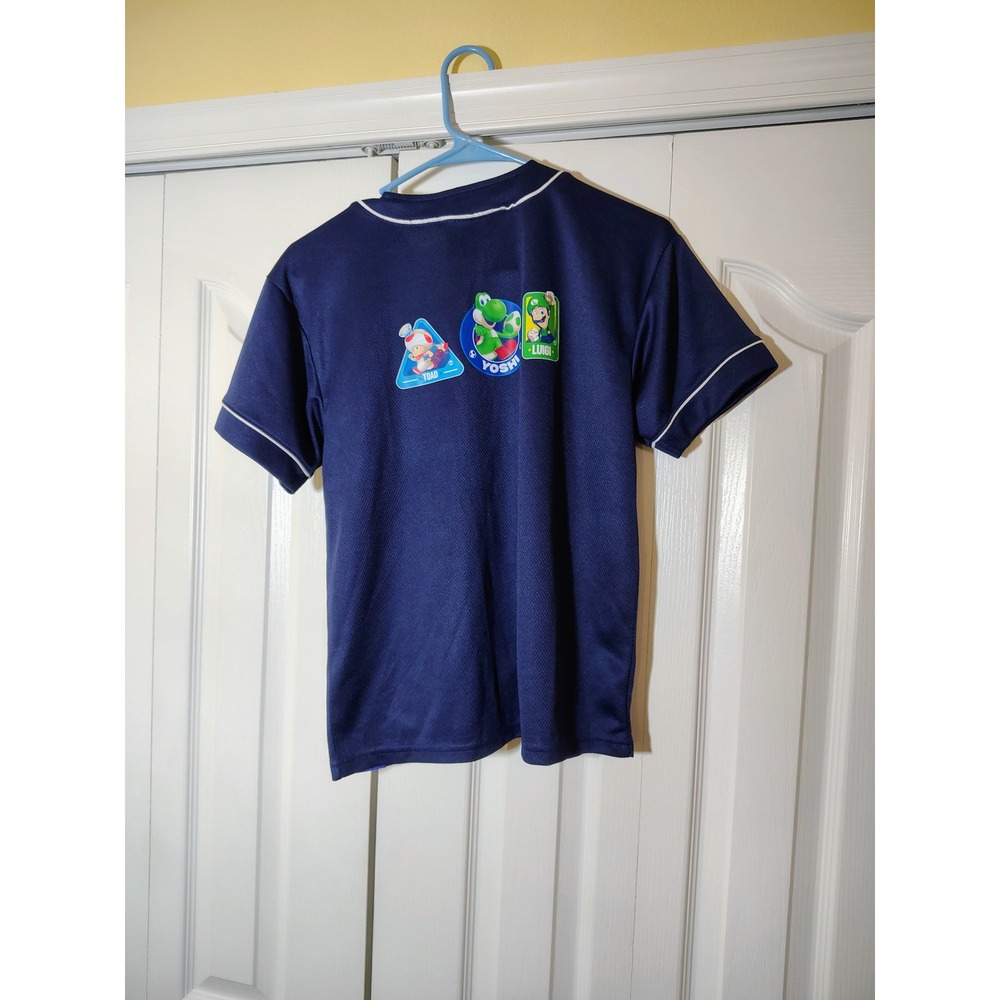 Super Mario Galaxy Movie Baseball Jersey Kids Large Navy Blue Lets-A Go Graphic - Picture 4 of 7